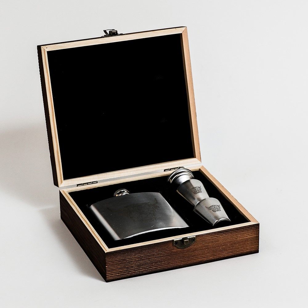 Highland Cow Hip Flask & Cup Set